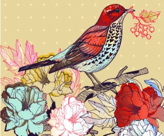 Hand Drawn Floral Backgrounds With Birds Vector