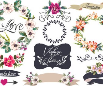 Handgezeichnete Blumenrahmen Mit Ornament Elemente Vektor