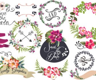 Handgezeichnete Blumenrahmen Mit Ornament Elemente Vektor