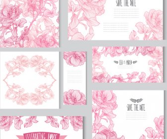 Tangan Digambar Bunga Pink Kartu Dengan Banner Vektor