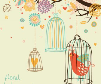 Hand Drawn Flowers And Birds Background Vector