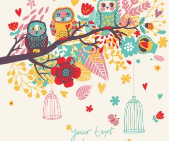 Hand Drawn Flowers And Birds Background Vector