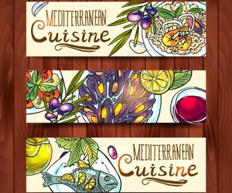 Hand Drawn Food Vector Banners Set