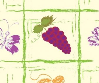 蝶のシームレスなパターン ベクトルで描かれたフルーツを手します。