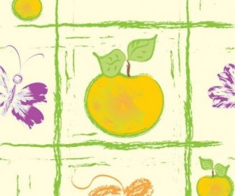 蝶のシームレスなパターン ベクトルで描かれたフルーツを手します。