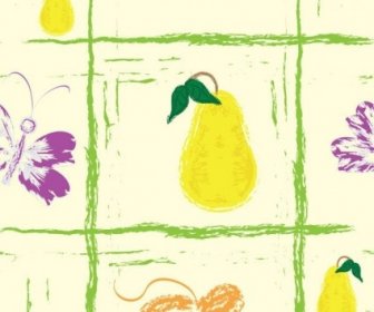 Hand Drawn Fruit With Butterfly Seamless Pattern Vector