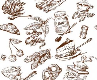 Tangan Ditarik Ilustrasi Makanan Elemen Vektor
