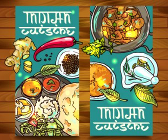 มือวาดเวกเตอร์องค์ประกอบของอาหารอินเดีย