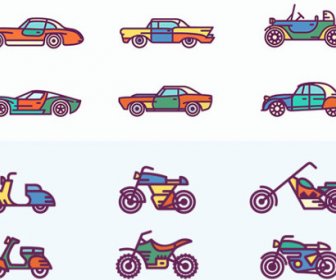 Hand Drawn Motorcycles And Cars Icons