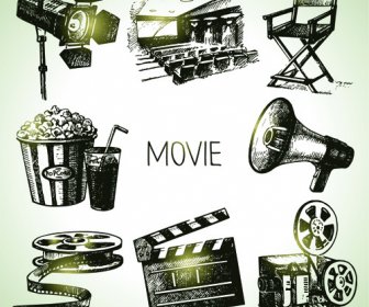 Hand Drawn Movie Elements Vector Icons