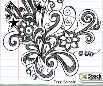 Notebook Digambar Tangan Doodle Bunga Vektor Ilustrasi