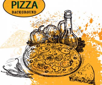 Digambar Tangan Pizza Sketsa Latar Belakang Vektor
