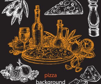 Hand Drawn Pizza Sketch Background Vector