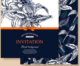 Handgezeichnete Retro Blume Mit Vogel Hochzeit Einladungen Vektor