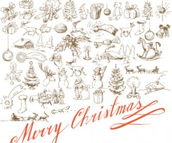 Hand Drawn Retro Merry Christmas Accessories Vector Art