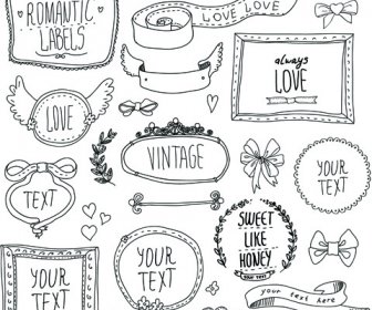 Hand Drawn Romantic Frame With Ornaments Elements Vector