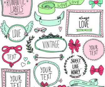Hand Drawn Romantic Frame With Ornaments Elements Vector