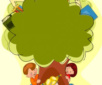 أطفال المدارس مرسومة من ناحية الخلفية متجه