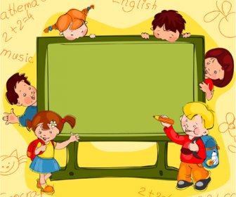 أطفال المدارس مرسومة من ناحية الخلفية متجه