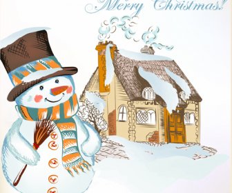 Hand Drawn Snowman Christmas Background Vector