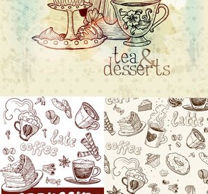 手描き食器と食品ベクトル グラフィック