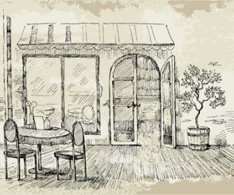 Dessiné De Main Vintage Café Vecteur