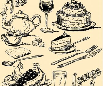 Digambar Tangan Vintage Makanan Ilustrasi Vektor
