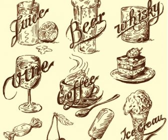 Handgezeichnete Vintage Lebensmittel Illustrationen Vektor
