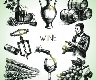 Handgezeichnete Wein Design Vektor-icons