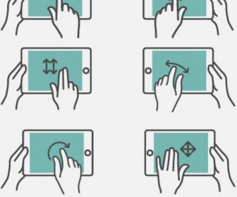 Hand Gestures For Touchscreen Mobile Devices Flat Design