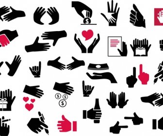 Hand Signal Icons Set Design In Silhouettes Style