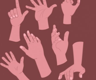 Hand Signs Icons Brown Decor Cartoon Design