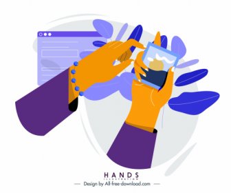 Mão Usando O ícone Do Smartphone Coloriu O Projeto Clássico
