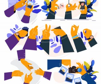 Hands Gestures Icons Colored Classic Design