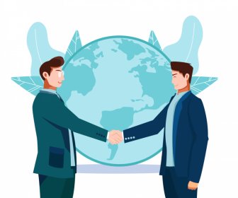 Handshake For Peace Ikone Männer Globus Skizze Cartoon Design