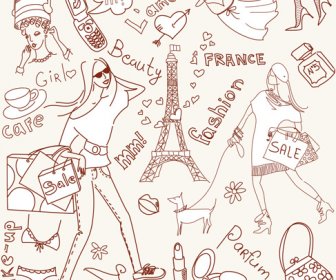 Handwriting Love With Paris Elements Vector