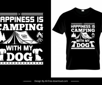 счастье это кемпинг с моей собакой футболка шаблон контраст черный белый палатки костер собаки эскиз