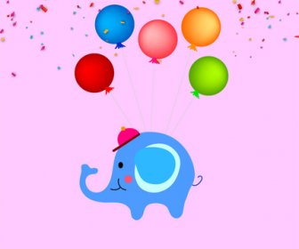 만화 코끼리와 함께 생일 축 하 배경