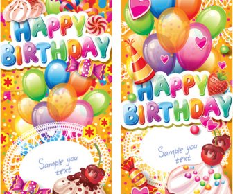 Feliz Aniversário Elementos Abrangem Balões E O Vetor De Bolo