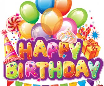 Alles Gute Zum Geburtstag-Elemente Zu Decken, Luftballons Und Kuchen Vektor