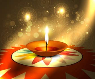 Happy Diwali Vektor Latar Belakang Festival Hindu Yang Berwarna-warni Indah Diya Rangoli