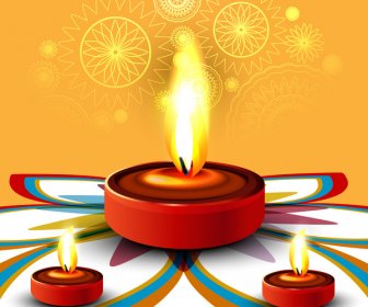 Felice Diwali Diya Bella Rangoli Colorato Vettore Di Festival Indù