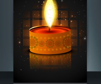 Happy Diwali Celebration Brochure Card Template Reflection Vector