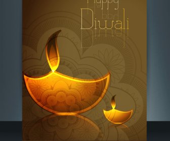Happy Diwali Feiern Broschüre Karte Vorlage Reflexion Vektor