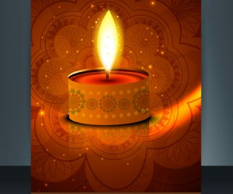 Feliz Diwali Celebração Folheto Cartão Modelo Reflexão Vector