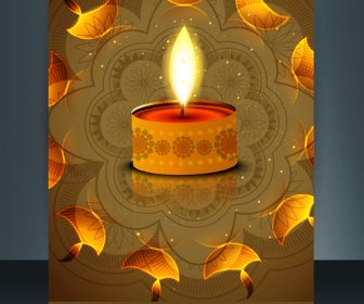 Joyeux Diwali Fête Brochure Carte Template Réflexion Vecteur