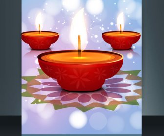 Feliz Diwali Celebração Folheto Cartão Modelo Reflexão Vector