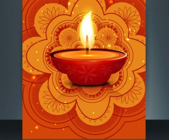 Happy Diwali Celebration Brochure Card Template Reflection Vector