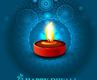 Happy Diwali Diya Celebration Blue Colorful Background Vector