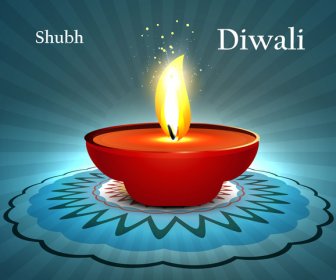 Felice Diwali Diya Celebrazione Blu Colorato Sfondo Vettoriale